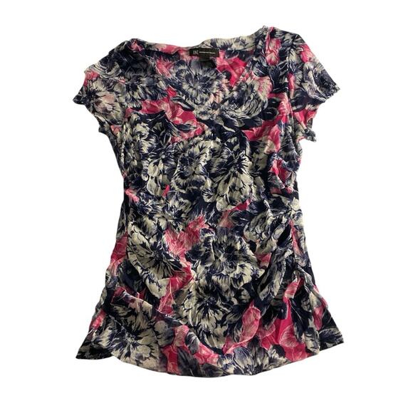 Floral Ruched Stretch Top Pink Navy INC International Concepts XL - Picture 2 of 5
